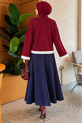 Dantel Detaylı Basic Tunik Bordo - Tunik