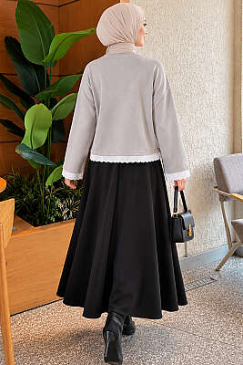 Dantel Detaylı Basic Tunik Gri - Tunik