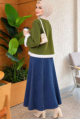 Dantel Detaylı Basic Tunik Haki - Tunik