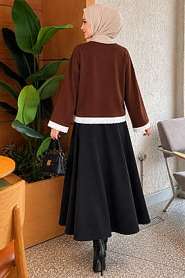 Dantel Detaylı Basic Tunik Kahve - Tunik