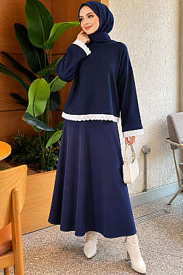 Dantel Detaylı Basic Tunik Lacivert - Tunik