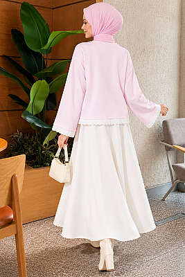 Dantel Detaylı Basic Tunik Pembe - Tunik