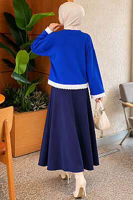 Dantel Detaylı Basic Tunik Saks - Tunik
