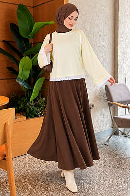 Dantel Detaylı Basic Tunik Sarı - Tunik