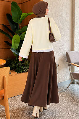 Dantel Detaylı Basic Tunik Sarı - Tunik