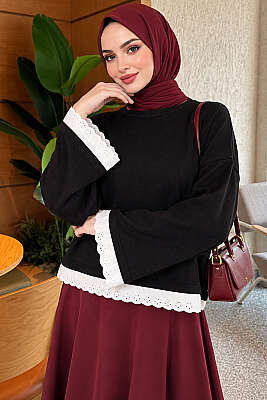 Dantel Detaylı Basic Tunik Siyah - Tunik