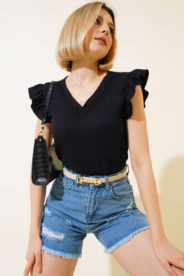 Dantel Detaylı Bluz Siyah - BIGDART