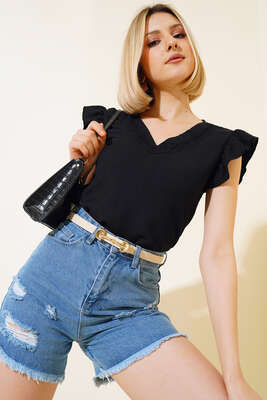 Dantel Detaylı Bluz Siyah - Kadın Giyim Modelleri