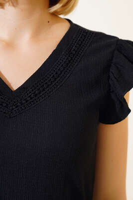 Dantel Detaylı Bluz Siyah - Kadın Giyim Modelleri