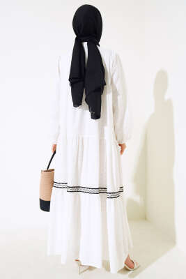 Dantel Detaylı Bronde Elbise Ekru - Tesettür Elbise