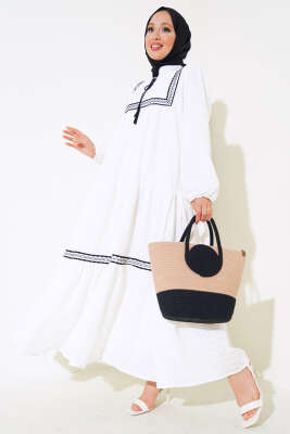 Dantel Detaylı Bronde Elbise Ekru - MISRA