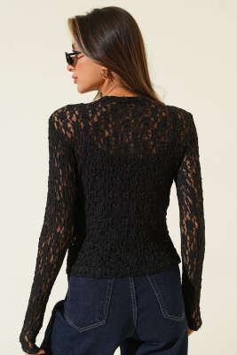 Dantel Detaylı Büzgülü Bluz Siyah - Kadın Giyim Modelleri