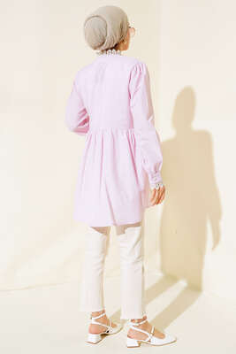 Dantel Detaylı Çizgili Tunik Pembe - Tunik
