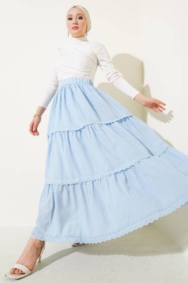 Dantel Detaylı Etek Bebe Mavi - Uzun Etek