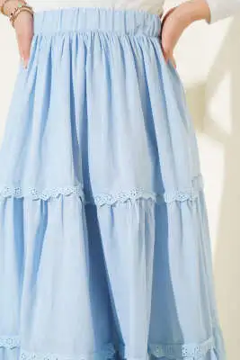 Dantel Detaylı Etek Bebe Mavi - Uzun Etek