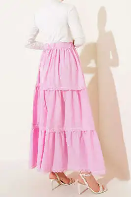 Dantel Detaylı Etek Pembe - Uzun Etek