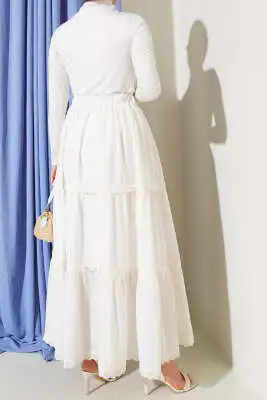 Dantel Detaylı Etek Beyaz - Uzun Etek