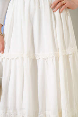 Dantel Detaylı Etek Beyaz - Uzun Etek