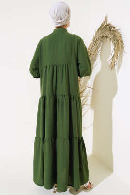 Dantel Detaylı Kat Kat Elbise Haki - Tesettür Elbise