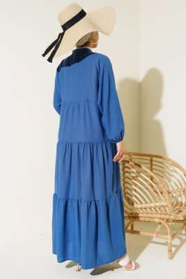 Dantel Detaylı Kat Kat Elbise İndigo - Tesettür Elbise