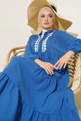 Dantel Detaylı Kat Kat Elbise İndigo - Tesettür Elbise