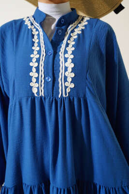 Dantel Detaylı Kat Kat Elbise İndigo - Tesettür Elbise