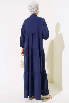 Dantel Detaylı Kat Kat Elbise Lacivert - Tesettür Elbise