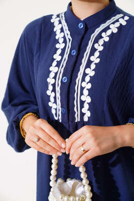 Dantel Detaylı Kat Kat Elbise Lacivert - Tesettür Elbise