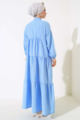 Dantel Detaylı Kat Kat Elbise Mavi - Tesettür Elbise