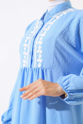 Dantel Detaylı Kat Kat Elbise Mavi - Tesettür Elbise