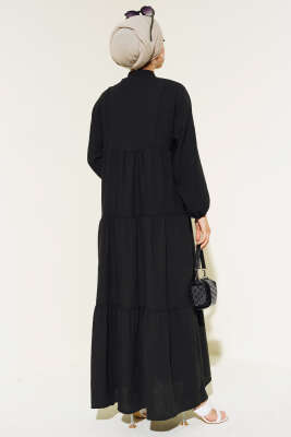 Dantel Detaylı Kat Kat Elbise Siyah - Tesettür Elbise