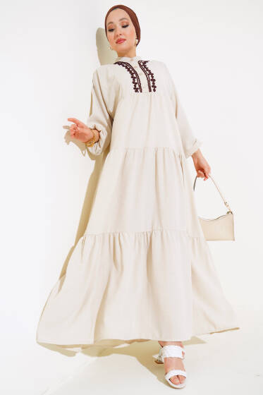 Dantel Detaylı Kat Kat Elbise Taş - Elbise