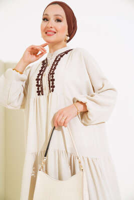 Dantel Detaylı Kat Kat Elbise Taş - Tesettür Elbise