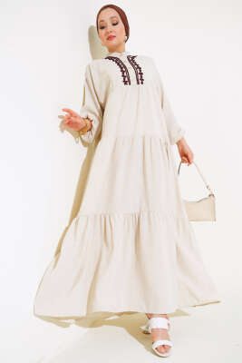 Dantel Detaylı Kat Kat Elbise Taş - NESSİA