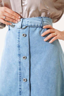 Dantel Detaylı Kot Etek Kot Mavisi - Uzun Etek