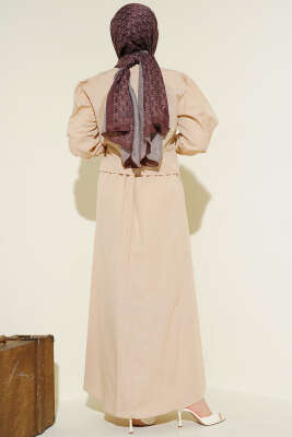 Dantel Detaylı Poplin Jile Elbise Bej - Elbise