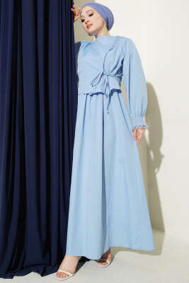 Dantel Detaylı Poplin Jile Elbise Buz Mavisi - ASMİN