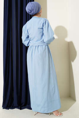 Dantel Detaylı Poplin Jile Elbise Buz Mavisi - Elbise