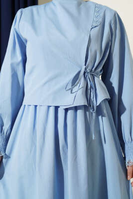 Dantel Detaylı Poplin Jile Elbise Buz Mavisi - Elbise