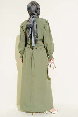 Dantel Detaylı Poplin Jile Elbise Haki - Elbise