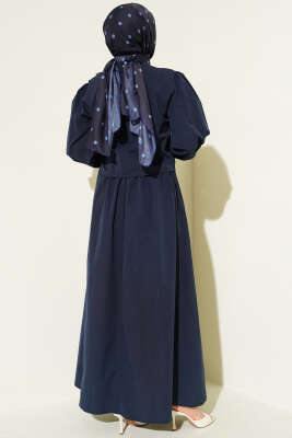 Dantel Detaylı Poplin Jile Elbise Lacivert - Elbise