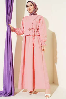 Dantel Detaylı Poplin Jile Elbise Pudra - ASMİN