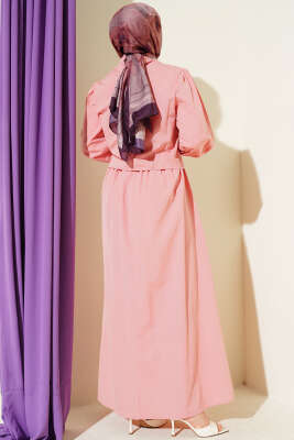 Dantel Detaylı Poplin Jile Elbise Pudra - Elbise