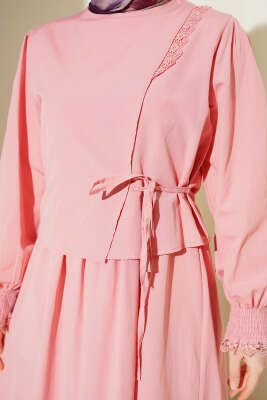 Dantel Detaylı Poplin Jile Elbise Pudra - Elbise