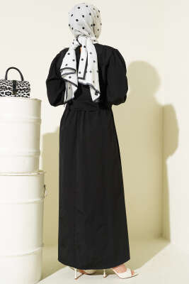 Dantel Detaylı Poplin Jile Elbise Siyah - Elbise