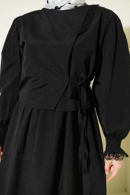 Dantel Detaylı Poplin Jile Elbise Siyah - Elbise