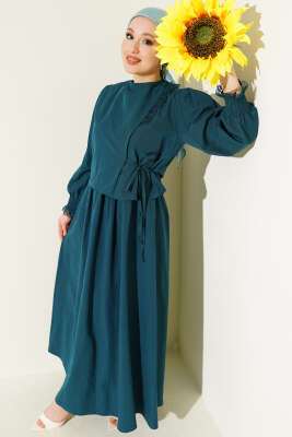 Dantel Detaylı Poplin Jile Elbise Zümrüt - ASMİN