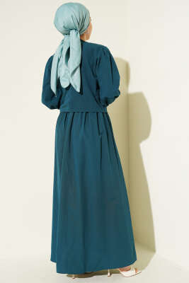 Dantel Detaylı Poplin Jile Elbise Zümrüt - Elbise