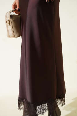 Dantel Detaylı Saten Etek Kahve - Kadın Giyim Modelleri
