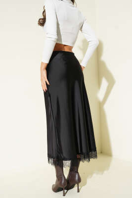 Dantel Detaylı Saten Etek Siyah - Kadın Giyim Modelleri
